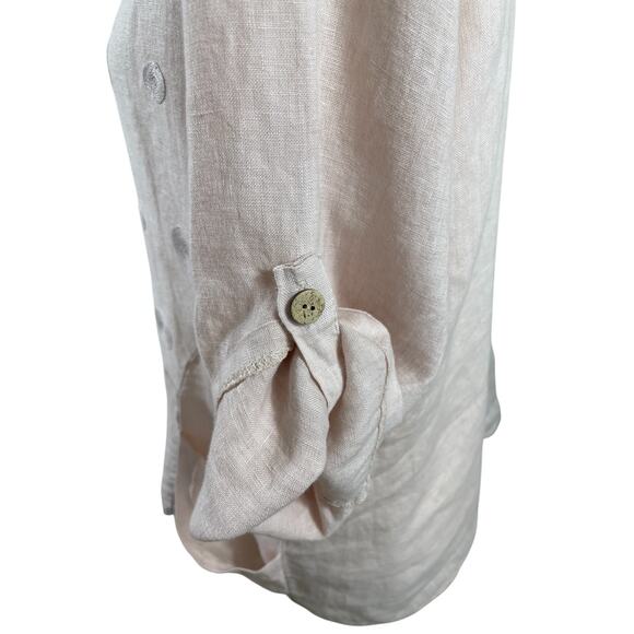 Made In Italy Linen Top Asymmetrical Boho Laganlook Roll Tab Sleeve Pink Large - Picture 12 of 15